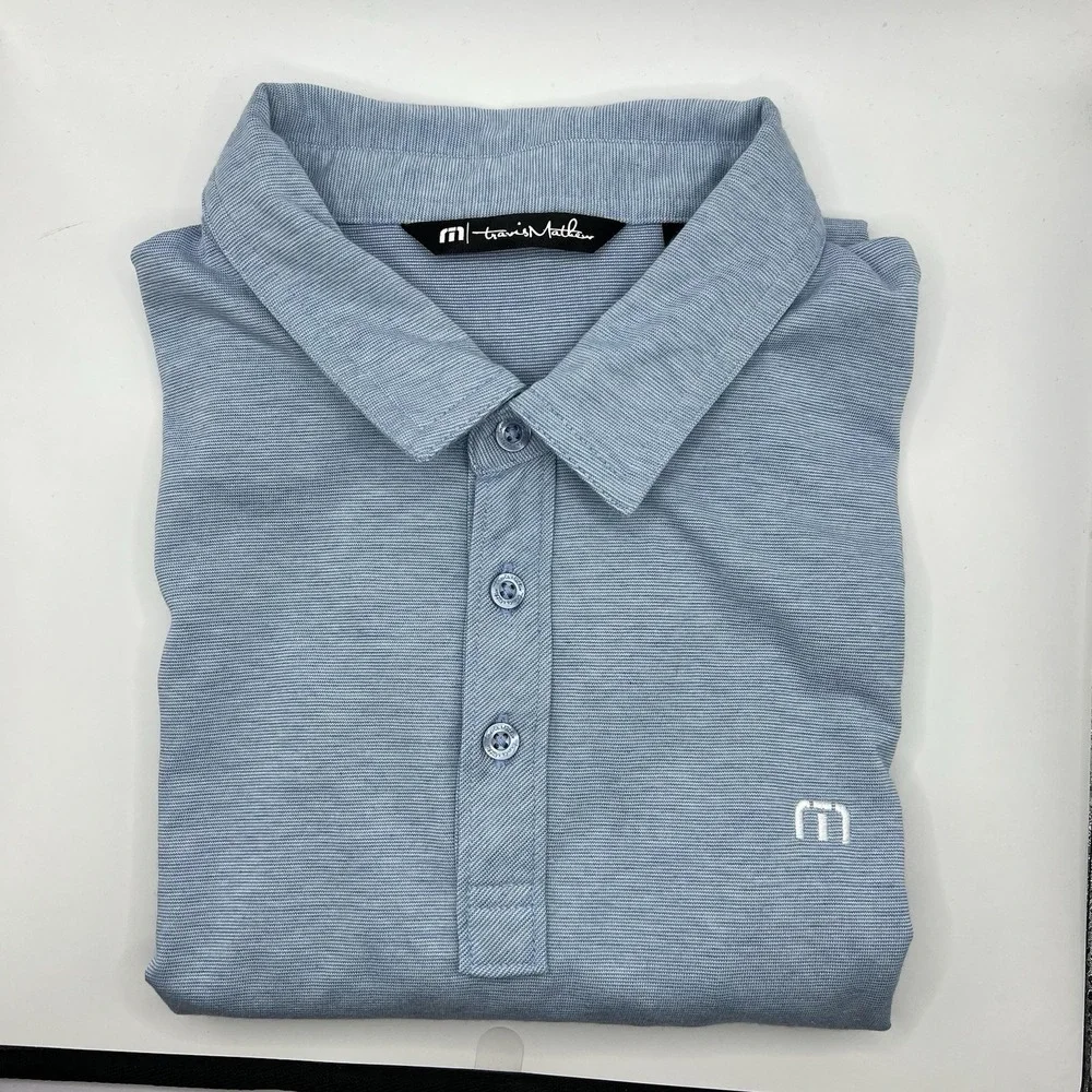 Travis Mathew Shirt Mens LG Blue Polo Golf Performance Pima Cotton Blend Stretch